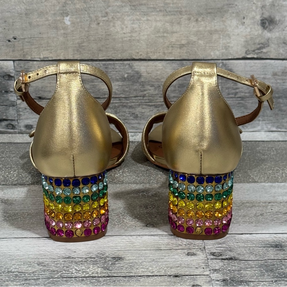 Kurt Geiger London Mayfair Eagle Block Heel Sandal - Gold multi - Sz - 7 .US - Picture 9 of 12